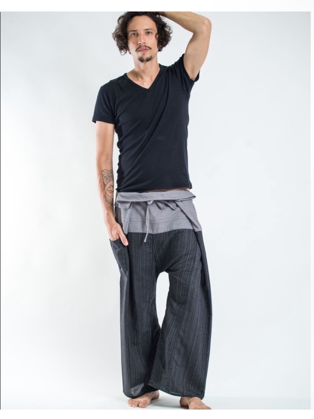 Thai Fishermen Pants 100% Cotton Drawstring Boho Surfer Striped Wide Leg OS